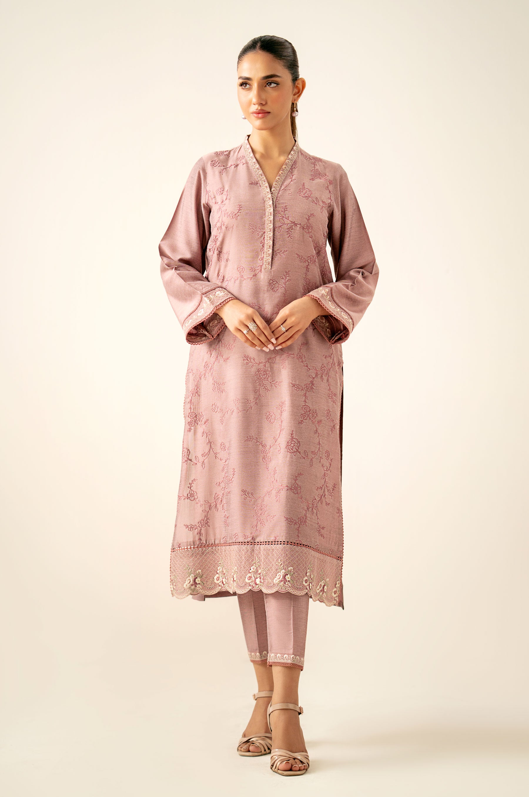 Stitched 2 Piece Embroidered Cotton Silk Suit